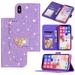 iPhone X Case iPhone XS Case Allytech PU Leather Glitter Diamond Embossed Shockproof Cards Pocket Folio Flip Protective Kickstand Lightweight Case Cover for Apple iPhone X iPhone XS Purple