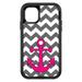 DistinctInk Custom SKIN / DECAL compatible with OtterBox Defender for iPhone 11 Pro MAX (6.5 Screen) - Grey White Pink Chevron Anchor - Nautical Chevron Anchor Design
