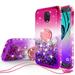 SOGA Cover Compatible for Samsung Galaxy J7 (2018) J737/J7 Star/J7 Refine/Galaxy J7V (2018) Case Liquid Floating QuickSand Case with Diamond Metal Ring for Magnetic Car Mount - Pink on Purple