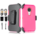 Value Pack for 5.7 Motorola Moto G7 Play Armor Holster Belt Clip Kickstands Hybrid Shockproof Bumper Screen Protector Dual Layer Raised Bevel Design Enhance Camera Combo Phone Case + [Pink]