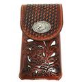 Western Cowboy Tooled Floral Leather Horse Concho Belt Loop Cell phone Holster Case