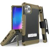 Case with Clip for iPhone 11 Pro Max Brown Tri-Shield [Military Grade] Rugged Cover with Metal Kickstand [Includes Wrist Strap Lanyard + Belt Hip Holster] for iPhone 11 Pro Max (2019 6.5 Model)