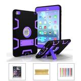 iPad mini 5 2019 Case iPad mini 4 Case Dteck Shockproof Three Layer Hybrid Rugged Heavy Duty Kickstand Anti-Slip Cover with PET Screen Protector For iPad mini 4/mini 5 Black/Purple