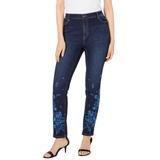 Plus Size Women's Floral Embroidered Straight-Leg Jean by Denim 24/7 in Blue Garden Embroidered (Size 24 W)