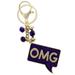 Mi Amore OMG Quote Bubble AB Finish Split-Ring-Keychain with Trigger-Snap Purple & Gold-Tone