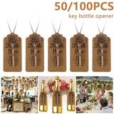 50/100pcs Metal Key Beer Bottle Opener with Paperboard Tag Card Wedding Party Supplies Favors Vintage Kitchen Accessories