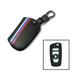 M-Colored Stripe Black Carbon Fiber Pattern Leather Key Holder with Keychain For BMW 1 2 3 4 5 6 7 Series X3 Remote Fob