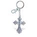 Puzzled Elegant Metal Ring Sparkling Fleur De Lis Cross Charms Keychain Rust Resistant Alloy & Crystals Keyring Unique Backpack Handbag Purse Mobile Bling-bling Decoration Gadgets Accessories 4 Inch