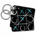 3dRose Turquoise and White Tic Tack Toe On A Black Background - Key Chains, 2.25 by 2.25-inch, set of 2