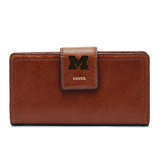 Women's Fossil Brown Michigan Wolverines Leather Logan RFID Tab Clutch