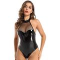 QJHDO Women's G-Strings Thongs & Tangas Y Lingerie Women Lingerie Zipper Crotch Bodysuit Sheer Mesh Y Costume Leotard-Black_S