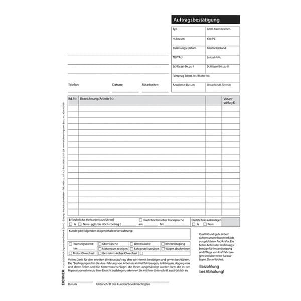 EICHNER 4x je 25 Werkstattauftragskarten DIN A5 gelb Image