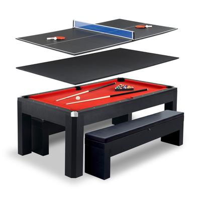 Hathaway Park Avenue 7-ft Billiards Pool Game Room Table Dining Combo Set w/ Benches, Table Tennis