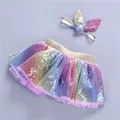 Ensemble jupe TUTU pour filles de 0 à 8 ans bandeau arc-en-ciel à paillettes jupe princesse en