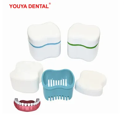 Boîte de rangement pour prothèses dentaires artificielles avec filet étui de bain conteneur pour