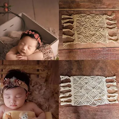 Couverture avec pompon tissé à la main avec corde de chanvre pour bébé tapis de coton style bohème