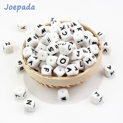 Joepada-Perles de dentition en silicone pour bébé 104 pièces 12mm qualité alimentaire alphabet