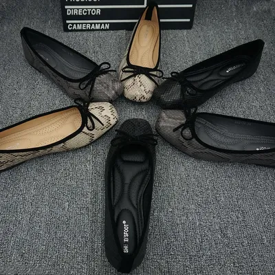 Chaussures plates en cuir pour femmes ballerines à bout rond avec nœud papillon mocassins de