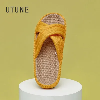 UTUNE-Pantoufles d'Extérieur en Lin pour Femme Légères et Muettes Chaussures de Voyage