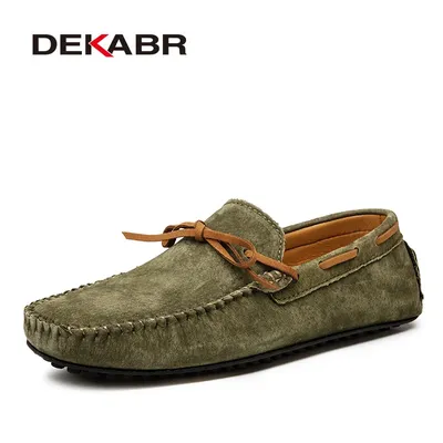 DEKABR-Mocassins en cuir véritable pour homme chaussures décontractées respirantes vertes pour