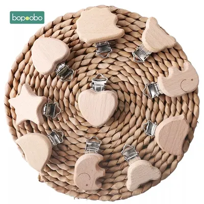 Bopoobo-Sucette en bois pour bébé 2 pièces accessoires en bois avec clips en métal en forme de