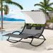 Outdoor Double Sun Bed Chaise Lounge Chair Rocking Bed with Sun Shade & Wheels - 54.5" W x 67.3" D x 65.7" H