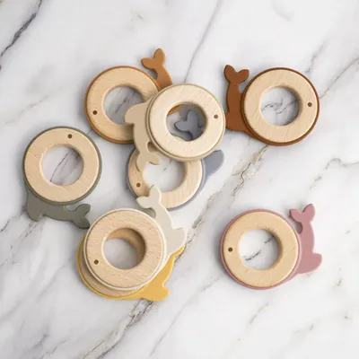 TeWindsor Fidget Toys pour bébés dents en silicone anneau en bois santé de bébé soins
