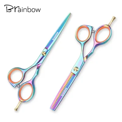 Brainbow-Ciseaux de coiffure multicolores coupe droite amincissement salon de coiffure