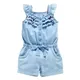 Barboteuse en denim bleu et coton délavé pour fille jean avec nœud papillon combinaison pour