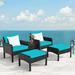 5 PCS Patio Rattan Furniture Set Sofa Ottoman Table Cushioned - Black/Blue - 2-Piece Sets