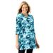 Plus Size Women's 7-Day Three-Quarter Sleeve Notch-Neck Tunic by Woman Within in Aquamarine Pretty Tie-dye (Size M)