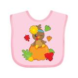 Inktastic Cute Turkey on Pumpkin for Thanksgiving Boys or Girls Baby Bib