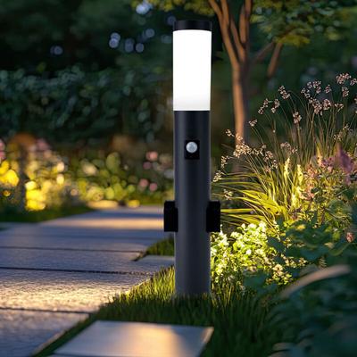 V-tac - Außen Steh Lampe antrhazit Bewegungsmelder Steckdosen Garten Leuchte Edelstahl 8976 Image