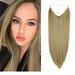 SAYFUT 22 Inch Hair Piece Long Synthetic Hairpiece Invisible Wire Headband for Women Secret Elastic Fish line Hairpiece Hidden Straight Long Synthetic Hair Extension Light Ash Blonde & Bleach Blonde