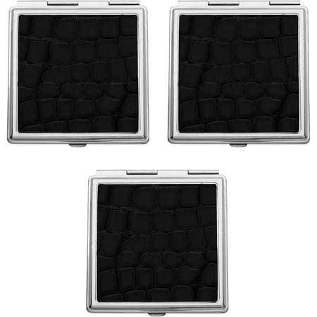 Set of 3 Double Sided Magnifying Square Compact Mirrors With Leatherette Insert (Black Croc)