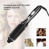 OTVIAP Curling Iron Brush Foldable Ceramic Tourmaline Ionic Hair Curling Wand Hot Brush with Adjustable Temp for All Hair Types