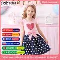 DXTON – robe d'été en coton pour fille paillettes motif cœur avec nœud papillon vêtements