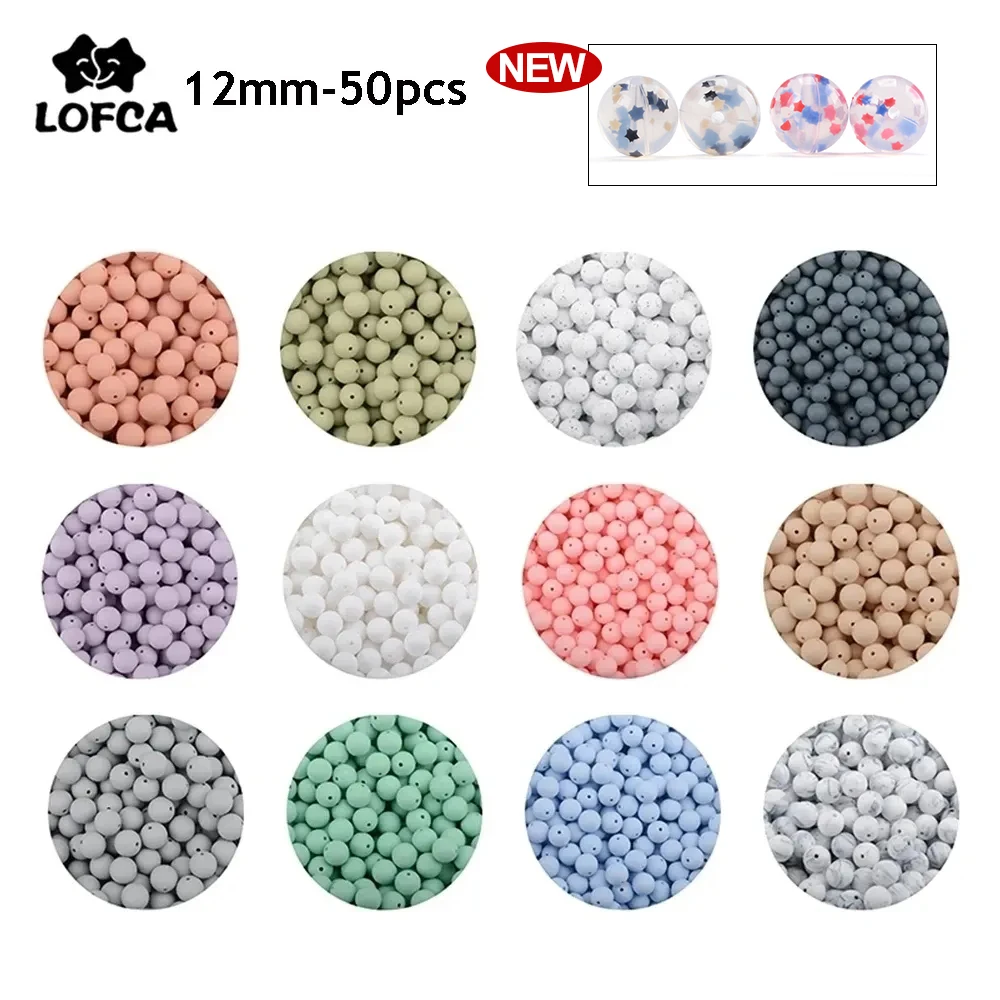 LOFCA 12mm 50 pcs/lot perles de qualité alimentaire Silicone anneau de dentition perles rondes bébé à croquer perles de dentition Silicone anneau de dentition pour bricolage