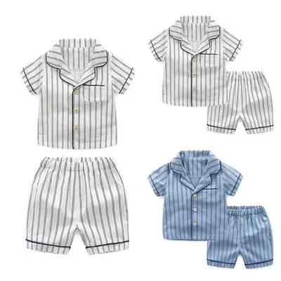 PUDCOCO-Pyjama rayé en coton pour garçons vêtements de détente pour enfants ensembles de vêtements