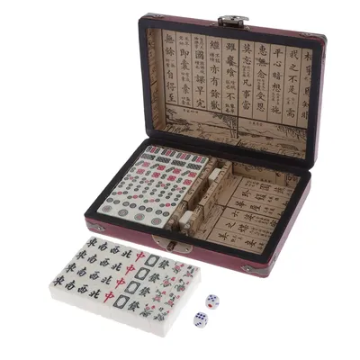 Mini Mahjong Version Alberoise Traditionnelle Ensemble de Jeux avec Boîte Portable Wodoen