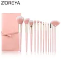 ZOREYA-Pinceaux de maquillage professionnels poils synthétiques super doux manche rose brosse de