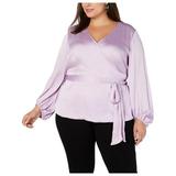 I-N-C Womens Belted Blouson-Sleeve Wrap Blouse