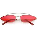 Slim Metal Cat Eye Sunglasses Double Nose Bridge Slim Arms Flat Lens 61mm (Gold / Red)