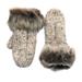 Patrick Francis Women's Oatmeal Speckled Wool Fur Trimmed Irish Mittens - 30% Pure Wool and 70% Acrylic