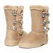 Sara Z Girls Rhinestone Button Faux Fur Lined Mid Calf Fashion Winter Boots 12 Tan/Gold