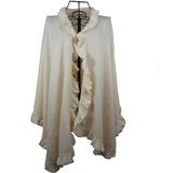 Luxury Women Ruffle Edge Poncho Knitted Shawl, Ivory