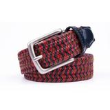 Braided Stretch Navy Red Belts For Men With Leather Tip Prong Buckle 1.3in Wide
