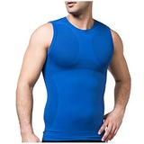 Body Shaper Slim Vest Abdomen Muscle Tank Bodyshaper Slimming Undershirt For Men -Blue /Large