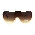 Futuristic Robotic Shield Exposed Lens Metal Rim Gradient Lens Sunglasses Gold Brown