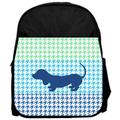 Dachshund Puppy Silhouette on Colorblocked Houndstooth Print Design 13" x 10" Black Preschool Toddler Children's Backpack & Pencil Case Set